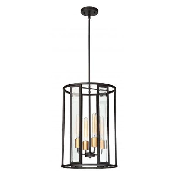 4 Light Black Clear Beveled Glass Shade Pendant Light Fixture