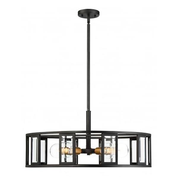 5 Light Black Clear Beveled Glass Shade Pendant Light Fixture
