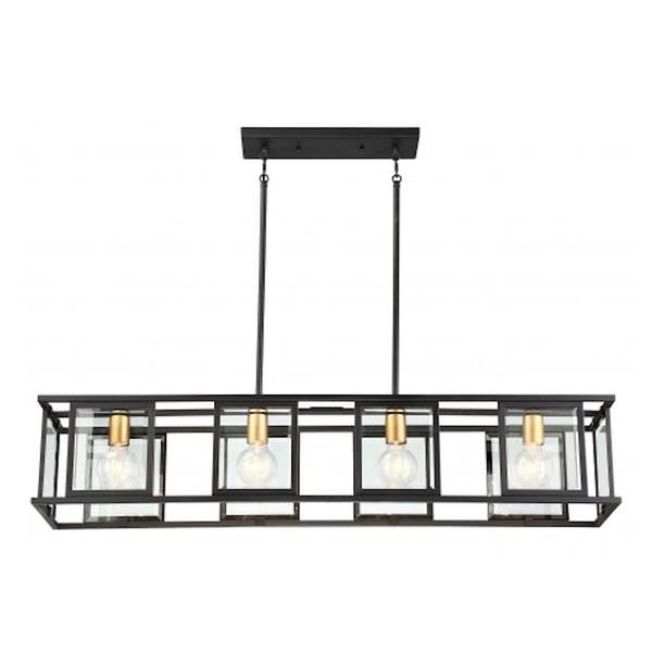 4 Light Black Clear Beveled Glass Shades Island Pendant Light Fixture