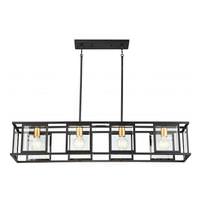 View 4 Light Black Clear Beveled Glass Shades Island Pendant Light Fixture