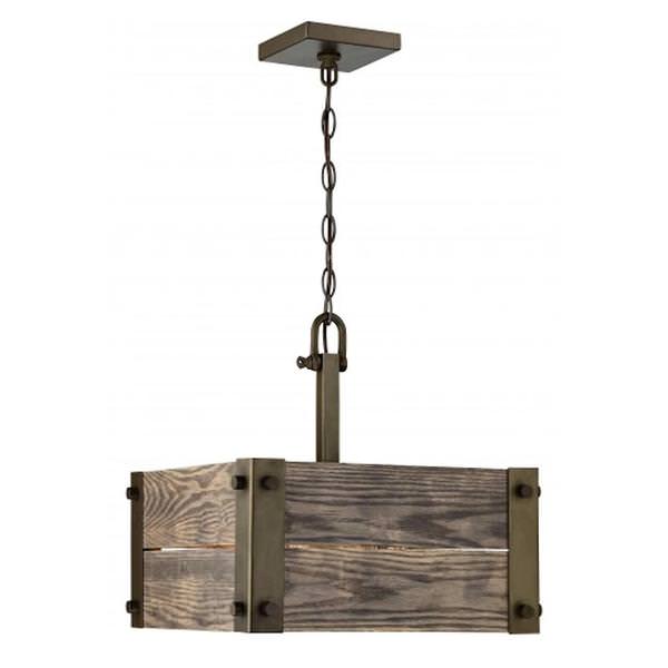 4 Light Old Wood Panels Pendant Light Fixture