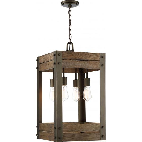 4 Light Bronze Aged Wood Pendant Light Fixture