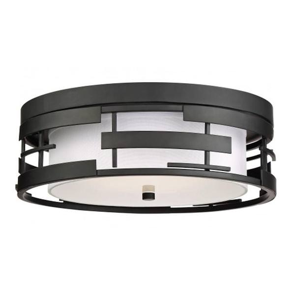 3 Light Textured Black White Fabric and Etched Glass Shade Opal Diffuser Ceiling Light Fixture