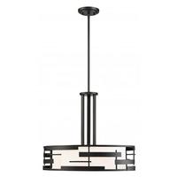 View 3 Light Textured Black White Fabric and Etched Glass Shade Pendant Light Fixture