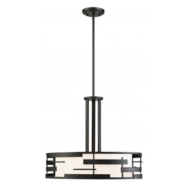 3 Light Textured Black White Fabric and Etched Glass Shade Opal Diffuser Ceiling Light Fixture