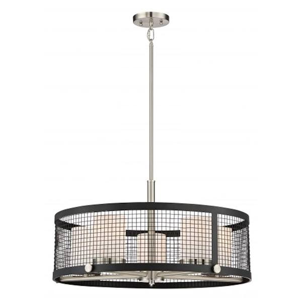 5 Light Black White Glass Shade Pendant Light Fixture