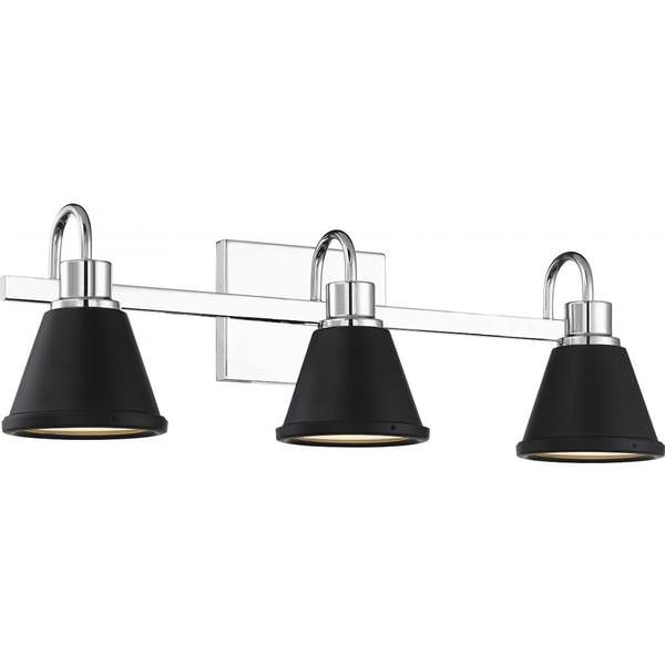 3 Light 36 watt 120 volt 3000K Polished Nickel Matte Black Metal Shade Vanity Light Fixture
