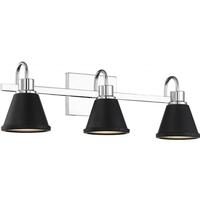 View 3 Light 36 watt 120 volt 3000K Polished Nickel Matte Black Metal Shade Vanity Light Fixture