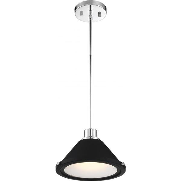 1 Light 12 watt 120 volt 3000K Natural White Polished Nickel Matte Black Metal Shade LED Mini Pendant