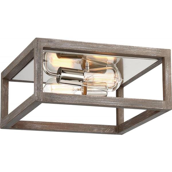 2 Light Driftwood with Polished Nickel Accents Ceiling Light Fixture