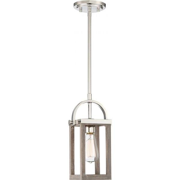 1 Light Driftwood with Polished Nickel Accents Mini Pendant Light Fixture