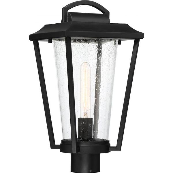 1 Light Aged Bronze Clear Seed Glass Shade Post Top Lantern Fixture