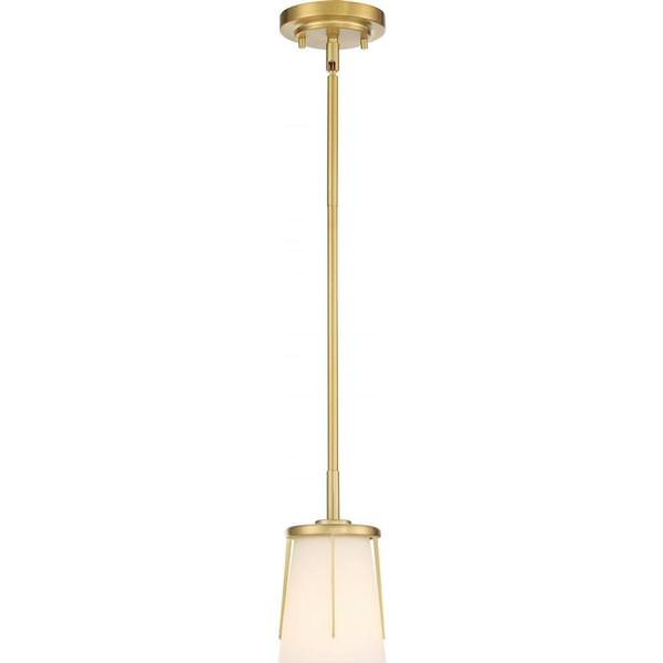 1 Light Natural Brass Satin White Glass Shade Mini Pendant