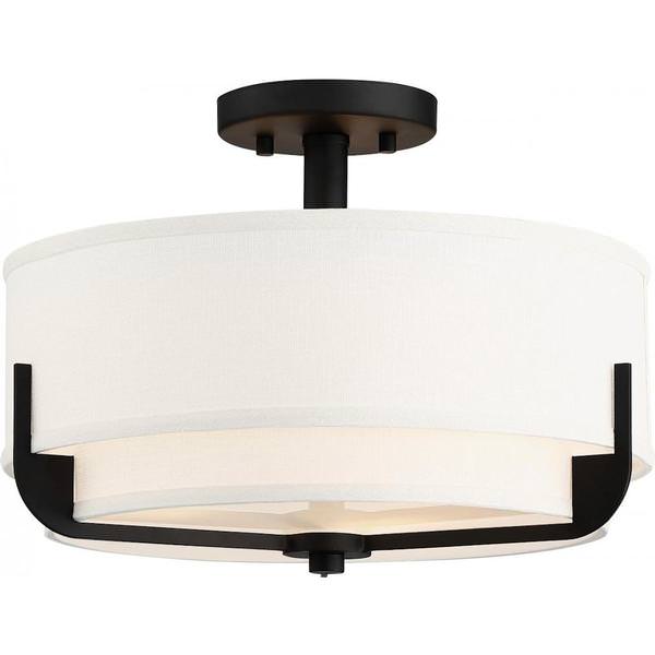 3 Light Aged Bronze Cream Fabric Shade Semi Flush