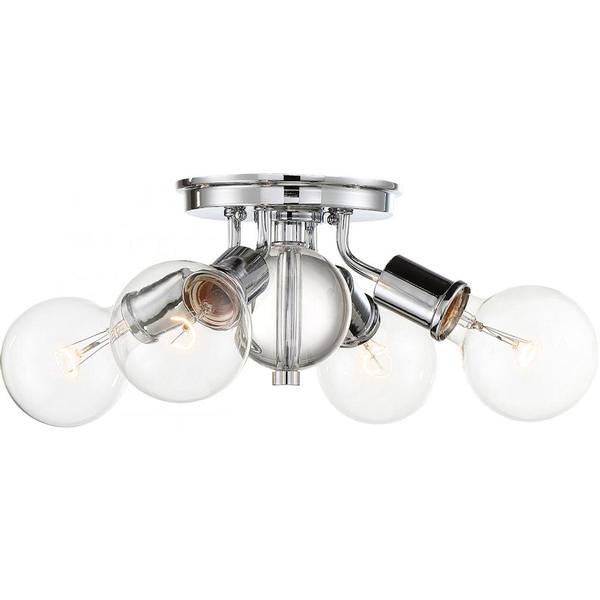 4 Light Polished Nickel with Crystal Accents Flush Mount