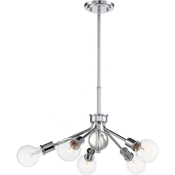 5 Light Polished Nickel with Crystal Accents Pendant