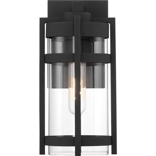 1 Light Textured Black Clear Seeded Glass Shade Small Wall Lantern