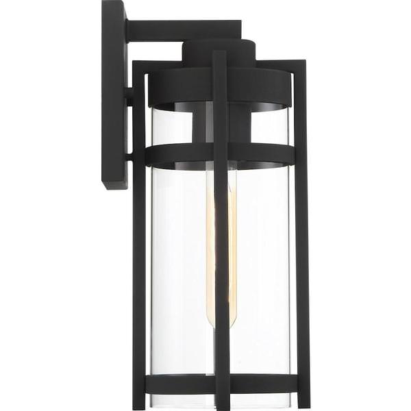 1 Light Textured Black Clear Seeded Glass Shade Medium Wall Lantern