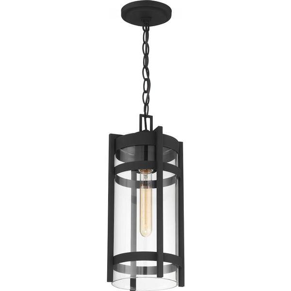 1 Light Textured Black Clear Seeded Glass Shade Hanging Lantern
