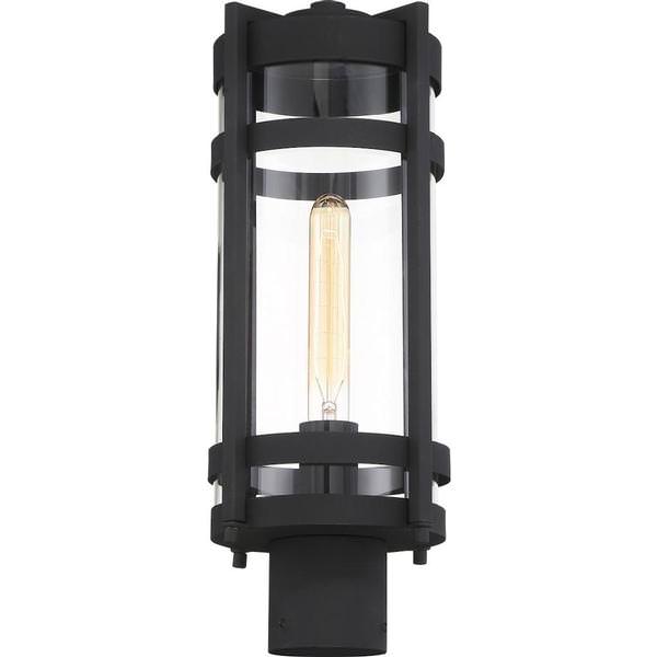 1 Light Textured Black Clear Seeded Glass Shade Post Top Lantern
