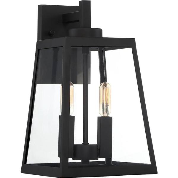 2 Light Matte Black Clear Glass Shade Wall Lantern