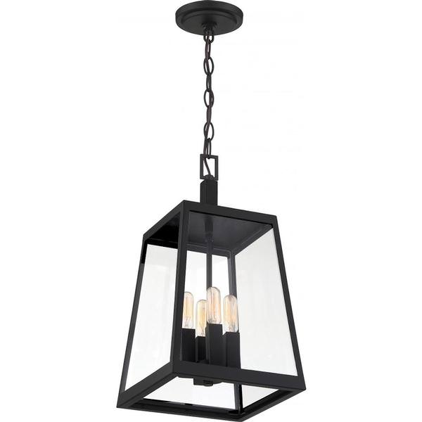 4 Light Matte Black Clear Glass Shade Hanging Lantern