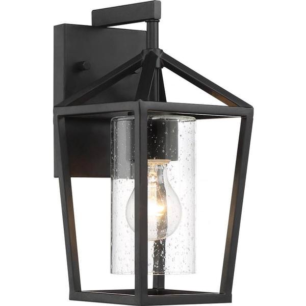 1 Light Matte Black Clear Seeded Glass Shade Wall Lantern