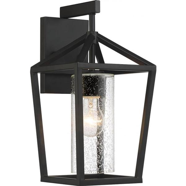 1 Light Matte Black Clear Seeded Glass Shade Wall Lantern
