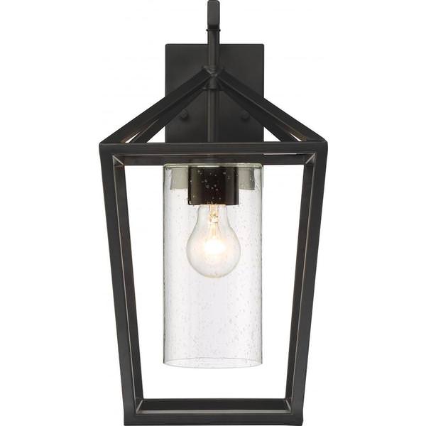 1 Light Matte Black Clear Seeded Glass Shade Wall Lantern
