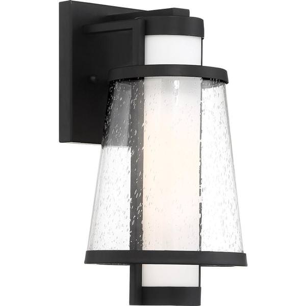 1 Light Matte Black Etched Opal and Clear Glass Shade Wall Lantern