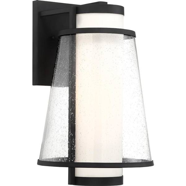 1 Light Matte Black Etched Opal and Clear Glass Shade Wall Lantern