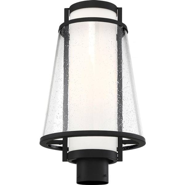 1 Light Matte Black Etched Opal and Clear Glass Shade Post Lantern