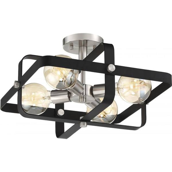 4 Light Matte Black Matte with Brushed Nickel Accents Semi-Flush