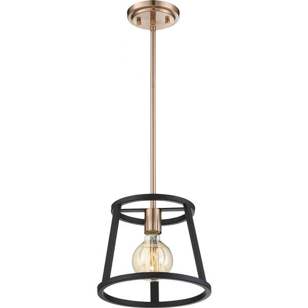1 Light Matte Black Matte with Copper Brushed Brass Accents Mini Pendant