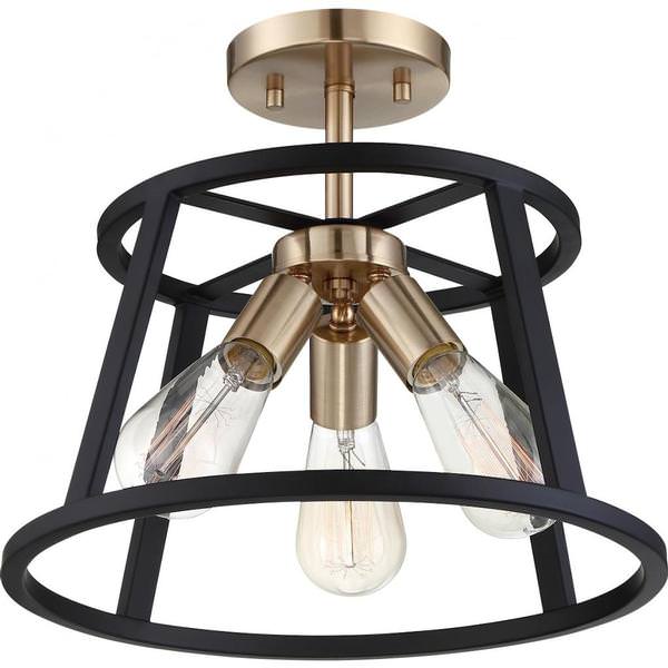 3 Light Matte Black Matte with Copper Brushed Brass Accents Ceiling Fixture