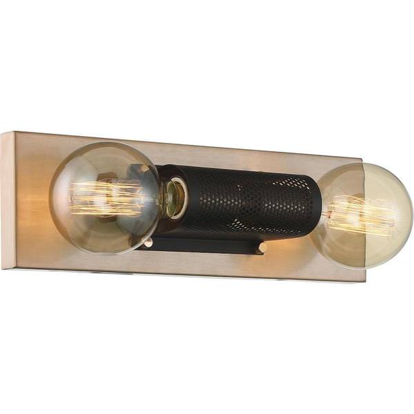 2 Light Matte Copper Brushed Brass with Black Mesh Accents Vanity