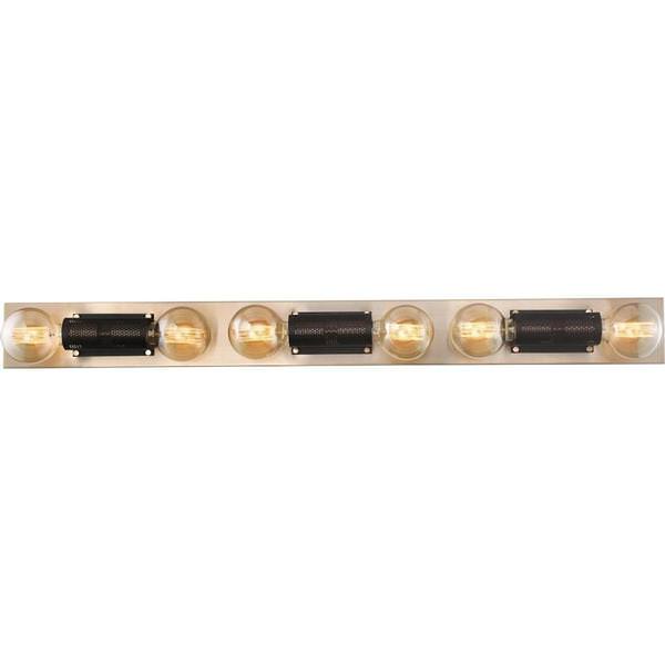 6 Light Matte Copper Brushed Brass with Black Mesh Accents Vanity