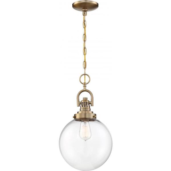 1 Light Burnished Brass Clear Glass Shade Pendant