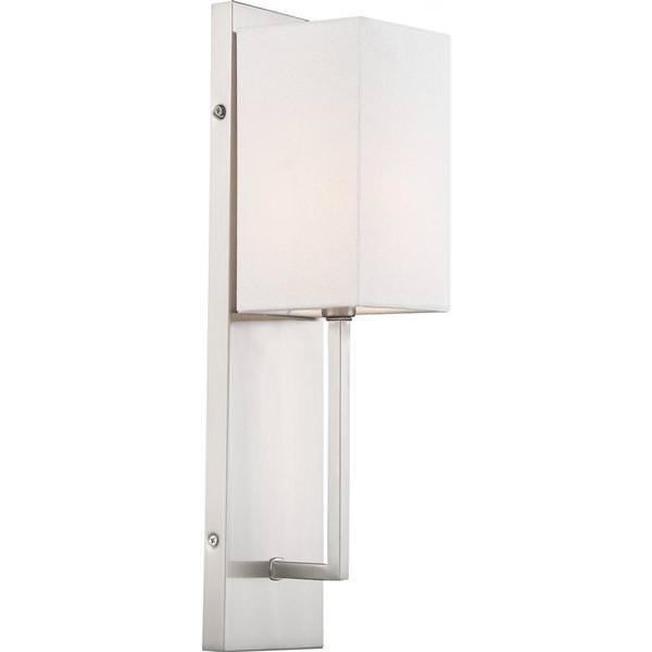 1 Light Brushed Nickel White Linen Shade Wall Sconce
