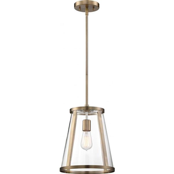1 Light Burnished Brass Clear Glass Shade Pendant