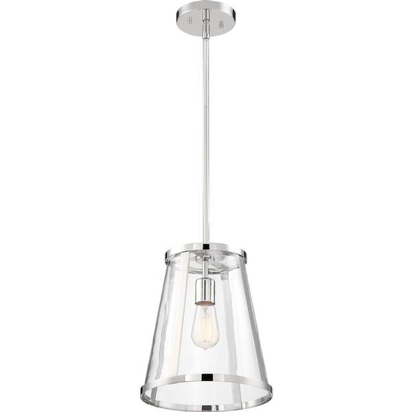1 Light Polished Nickel Clear Glass Shade Pendant