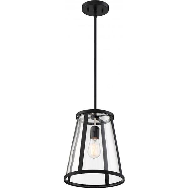 1 Light Matte Black Clear Glass Shade Pendant