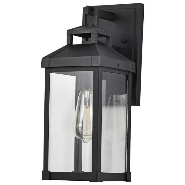 1 Light Medium 15.75" Matte Black Clear Glass Corning Wall Lantern Light Fixture