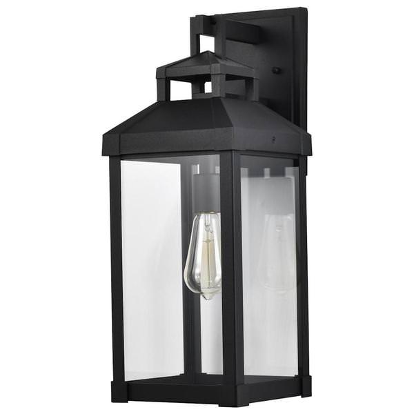 1 Light Large 20" Matte Black Clear Glass Corning Wall Lantern Light Fixture