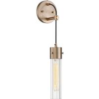 Nuvo Lighting 1 Light Copper Brushed Brass Clear Ribbed Glass Shade Wall Sconce