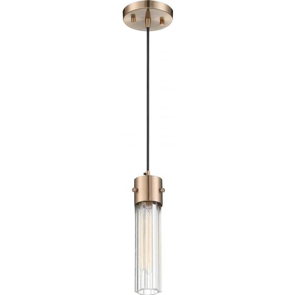 1 Light Copper Brushed Brass Clear Ribbed Glass Shade Pendant