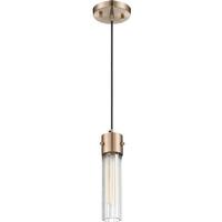 Nuvo Lighting 1 Light Copper Brushed Brass Clear Ribbed Glass Shade Pendant