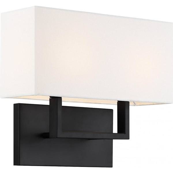 2 Light Aged Bronze with White Linen Shade Vanity