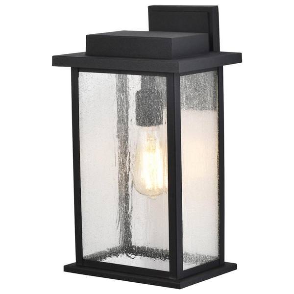1 Light Large 15.5" Matte Black Seeded Glass Sullivan Wall Lantern Light Fixture