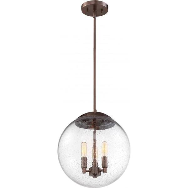 3 Light Antique Copper Finish with Clear Seedy Glass Shade Pendant